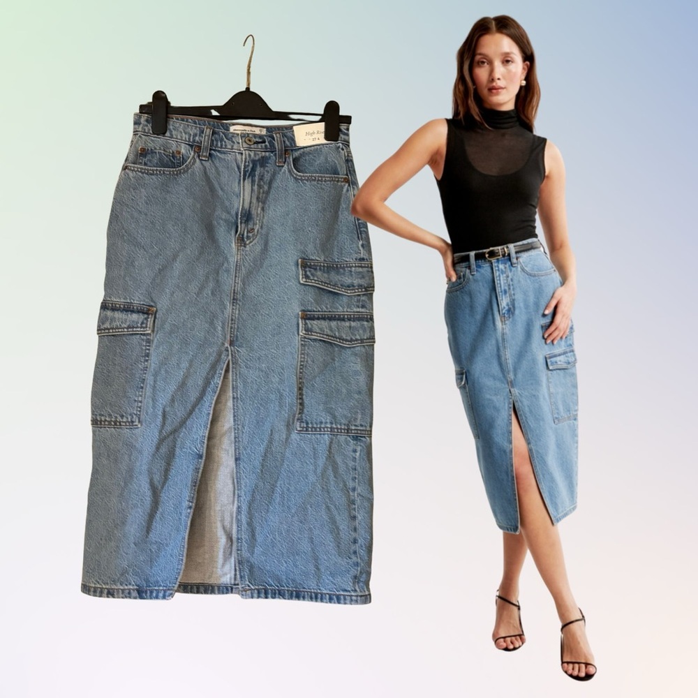 Abercrombie & Fitch Classic Blue Cargo Midi Skirt
